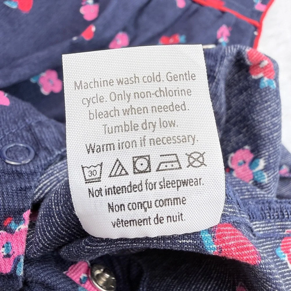 Gymboree Denim 2016 Romper Baby Girl 3-6 Months Navy Blue Floral Apple Y2K